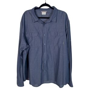 Columbia Mens XXL Omni Wick Button Down Long Sleeve Rip Stop Shirt Navy Blue EUC